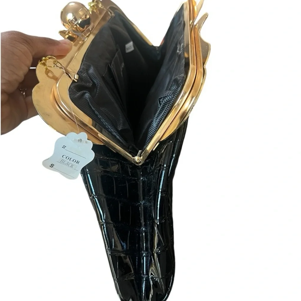 Iris Lane Black Clutch with Rhinestone Handbag - Picture 7 of 10